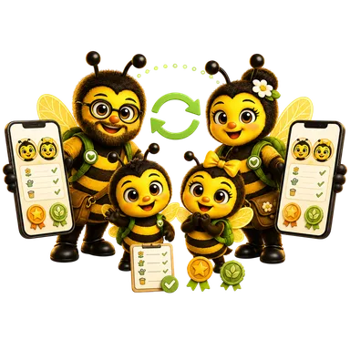 Deux parents abeilles BeeProud synchronisés autour de leurs enfants