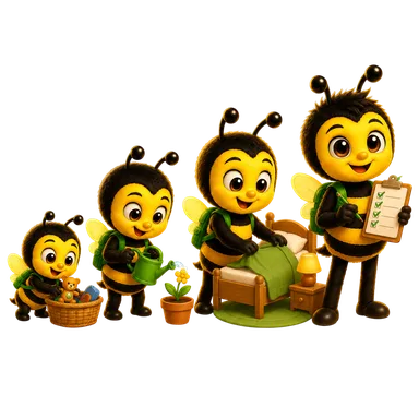 Famille d'abeilles BeeProud organisant les routines de la journée
